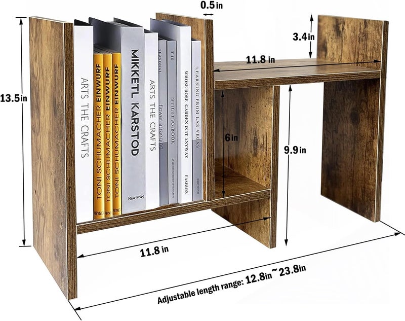 Meikuler Desktop Shelf Organizer, Adjustable Wood Display Desk Shelf, Office Storage Rack Tabletop Bookshelf Multipurpose Shelves for Home Decor, Office, Gifts (Brown) - Image 2